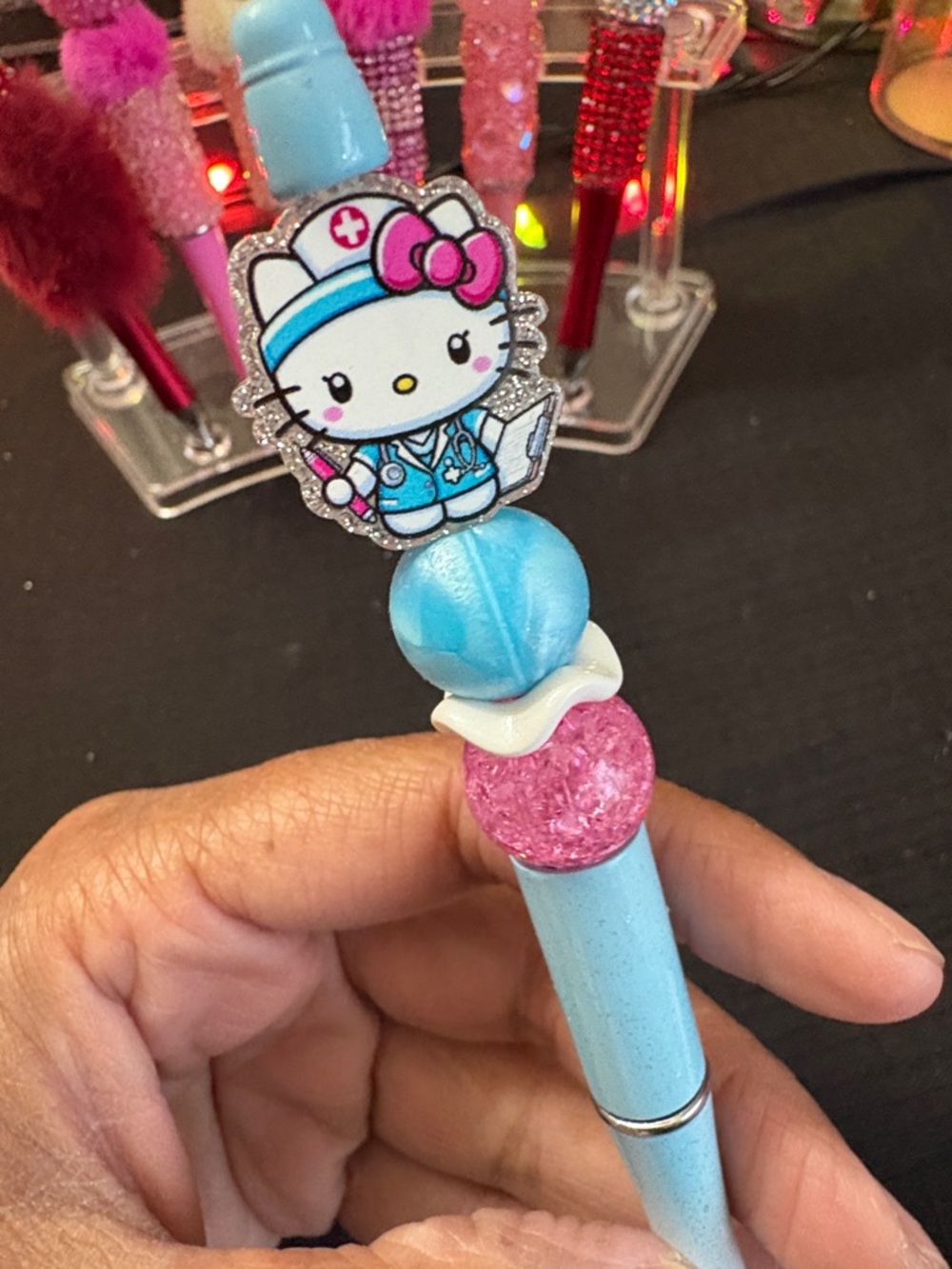 Hello Kitty Pink & Blue Nurse Bead Top Pen